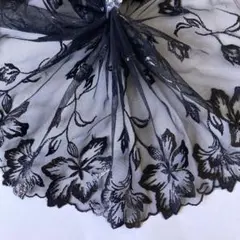 光沢のある両山お花刺繍チュールレース　1m　N-158