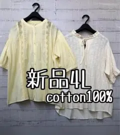 新品☆4L♪やさしいコットン素材♪ブラウス＆トップス半袖2枚セット♪☆t934