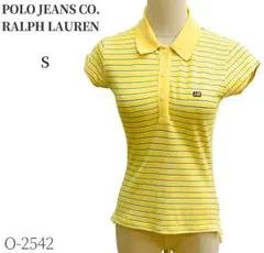 ポロジーンズカンパニー　細ボーダー半袖ポロシャツ　綿混　イエロー　Sサイズ
