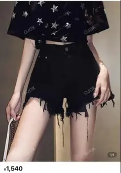 ブラック デニム ショートパンツ ミニ丈 ダメージ SHEIN