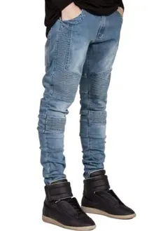 メンズお洒落デザインデニム❣️ストレート ブルージーンズ ストレッチ ジーパン