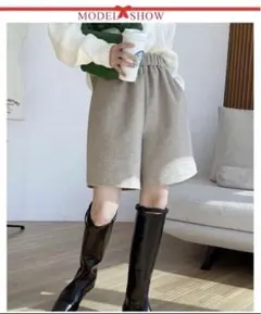 ベージュ　ハーフパンツ　ウールタッチ　レディース キュロットパンツ　⑤