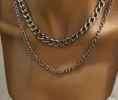 ★2セット★ サージカルステンレス 太めシルバーセットネックレス