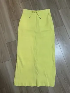 【マイナス3キロ見え】すっきりシルエットリブスカート イエロー