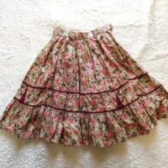 レトロ ヴィンテージ 花柄フレアスカート ピンク系