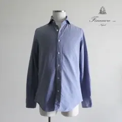 Finamore ブルーシャンブレー　ホリゾンタルカラーシャツ　イタリア製のサムネイル