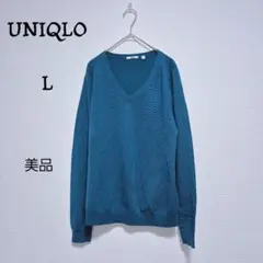 美品✨ユニクロ ウール100% Vネックセーター L ニット グリーン 緑