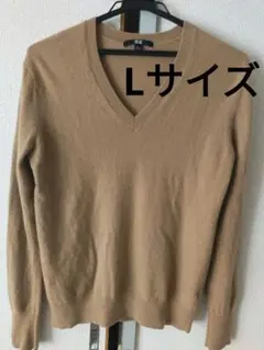 ユニクロ カシミヤ100% Vネック セーター ベージュ系 Lサイズ レディース