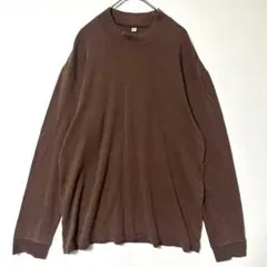 ユニクロ ロングTシャツ L ブラウン コットン 無地 モックネック シンプルY