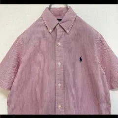 ★正規品 ラルフローレン BDシャツ 半袖 赤ストライプ シアサッカー XS