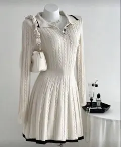 【試着のみ！】シーインニット白ワンピースLサイズ