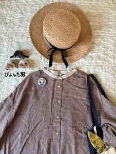 美品★千鳥格子柄クレリックオーバーシャツ＊ブラウンのサムネイル