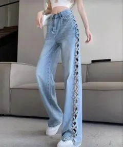 即購入⭕️SHEIN FITFLY ロング丈パンツ ブルー S