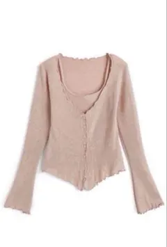 GRL メロウフリルレイヤード風ニットトップス ピンク