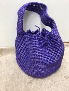 ハンドメイドかごバッグ　大きなドラム型巾着式ショルダーバッグ