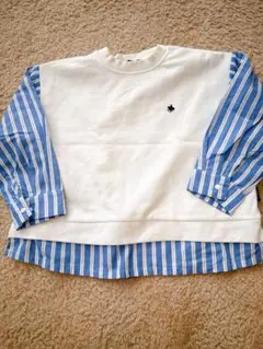 POLO 長袖カットソー ホワイト/ブルー ストライプ