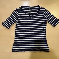 Gap スラブヘンリー 五分袖 Tシャツ ネイビー/ホワイト