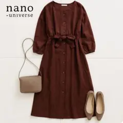 J1076 NANO universe 大人かわいい ウエストリボンワンピース