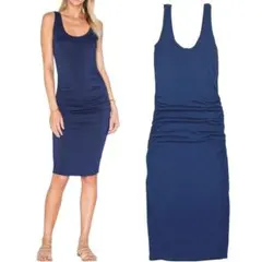 LAmade タンクワンピース ネイビー サイドシャーリング ミディ丈 XS