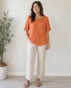 CORDIER コルディア デザインニット 半袖 オレンジ 春夏 鮮やか XLのサムネイル