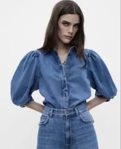 ZARA デニム パフスリーブ シャツ