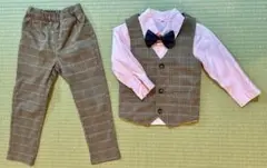 フォーマル チェック柄 ピンク　ブラウン　蝶ネクタイ　男の子　子供服　　110