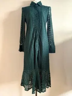 ダークグリーン レース ロングドレス