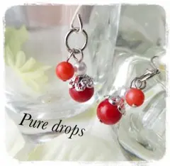 紅珊瑚のリングピアス シルバー 天然石 ハンドメイド 春 イヤリング他