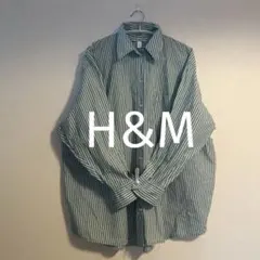 値下げ！H&M ストライプ　ビッグシルエットシャツ　グリーン×ホワイト