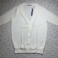 【新品】one way ワンウェイ　Vネックカーディガン　5分袖　M　ホワイト