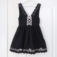 アクシーズファムキッズ 刺繍スカラップジャンパースカート 音符ワンピース 150