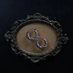 シルバー925 silver 燻しヘビーツイストフープピアス/軽研磨仕上げ/両耳