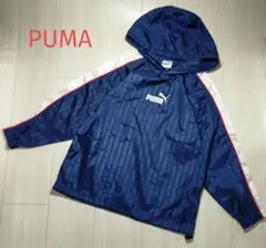 PUMA プーマ　フード付きナイロンジャケット　140 ネイビー　ロゴ