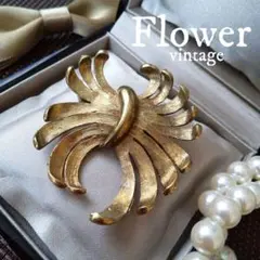 ヴィンテージ ブロンズ ボタニカルブローチ タッセルリボン アンティーク
