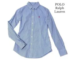 極美品【ポロラルフローレン】長袖シャツ　ロゴ刺繍　ストライプ