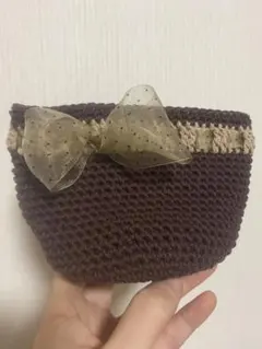 編み物ポーチ リボン付き　　【ハンドメイド】