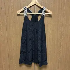 レース模様 ノースリーブチュニック 黒