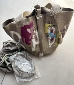 トムとジェリー　落書き風　ペイント バケツバッグ グレージュ 2way