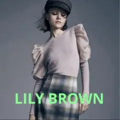LILY BROWN パワーショルダー異素材パフスリーブリブニット