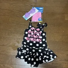 女の子用 ドット柄水着 スイムキャップ ゴーグルセット
