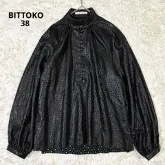 BITTOKO トップス　フェイクレザー　パンチング　カットワーク　38 黒