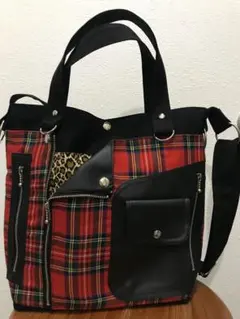 GlyPhS originalレッドタータン ライダース トートバッグショルダー