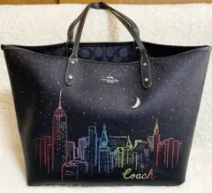 コーチ トートバッグ リバーシブル ネオン A4 肩掛け 自立 ブラック