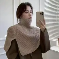 ネックウォーマー　ショルダー　マフラー　ショール　韓国　極暖　ニットカーキ