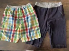 110 120子供用チェック柄・ネイビー 半ズボンセット 短パン