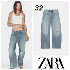 完売品 ZARA TRF ミッドライズバギーバルーンデニムパンツ 空色 32