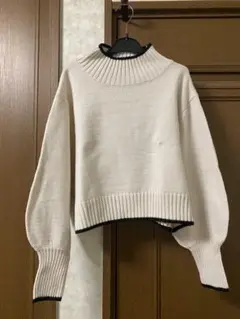 GRL 配色ラインモックネックニットトップス ニットセーター アイボリー