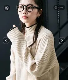 フリークスストア　配色 ライン リブニット ハイネック プルオーバー