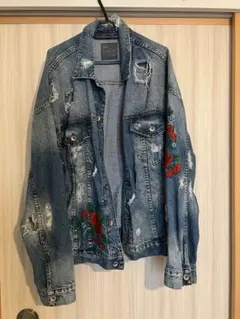 最終値下げZARA MAN 刺繍 デニムジャケット ダメージ加工のサムネイル