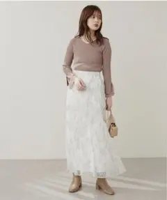 natural couture osono長さ変えれるレーススカート ホワイト